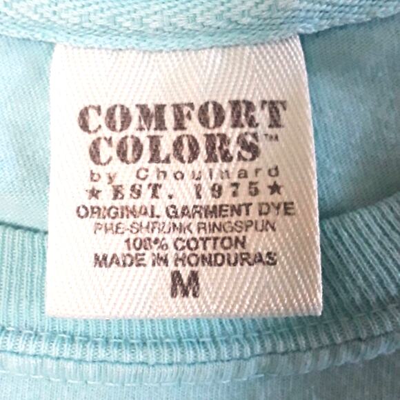 Womens Sz M Green Embroidered NOEL Comfort Colors Cotton Christmas Tee Shirt - Picture 3 of 7